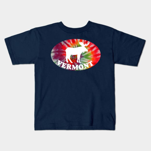 Tie Dye Vermont Moose Hippe Kids T-Shirt by PodDesignShop